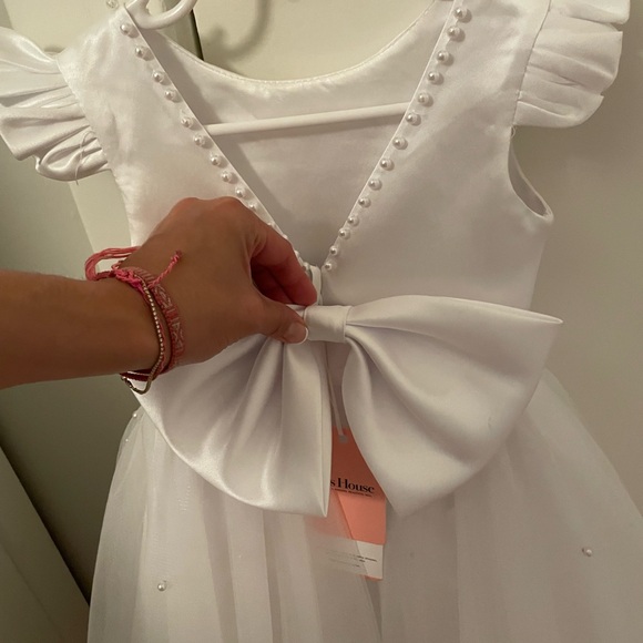 JJ’s House A-line Scoop Tea-Length Satin Flower Girl or First Communion Dress - Picture 3 of 5